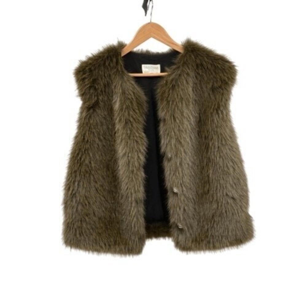 Banditas From Marseille Faux Fur Vest Women Medium Green Brown Made In Italy